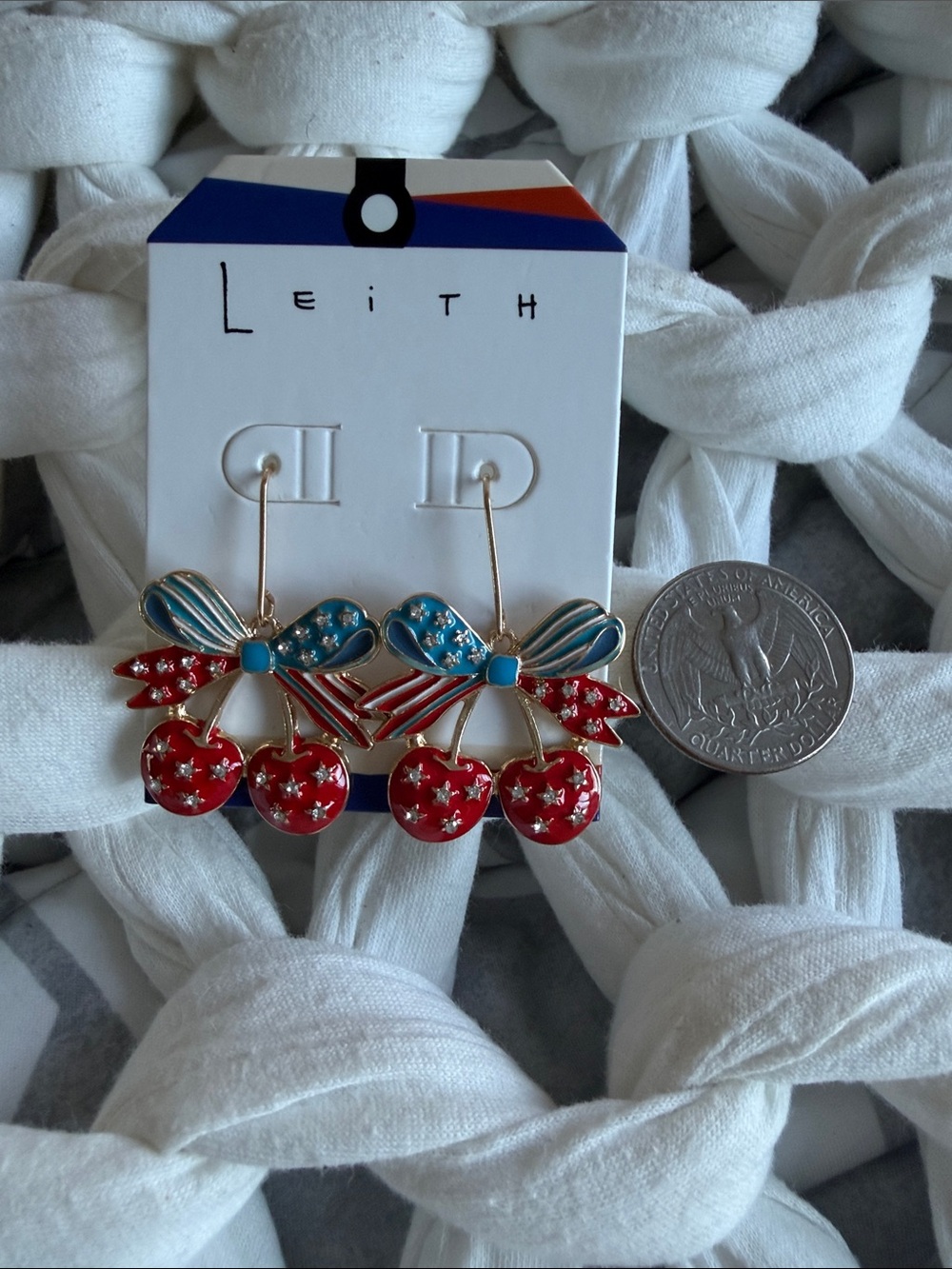 NWT NORDSTROM Leith Red and Blue Enamel Cherry Drop Earrings